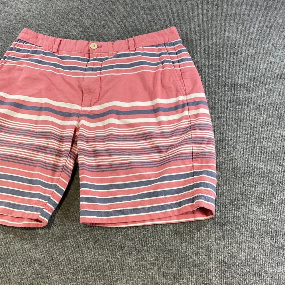 Vineyard Vines Breaker Shorts Mens 36 Salmon Pink Navy White Striped Cotto Chino